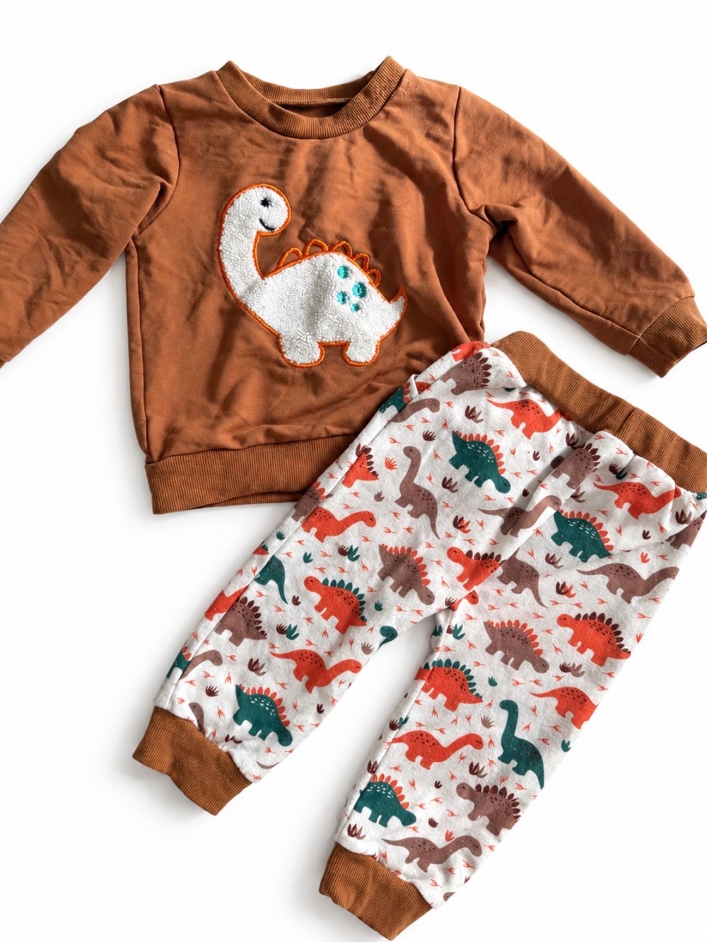 Kids Rust Dino Sweatshirt & Dino Print Joggers Set